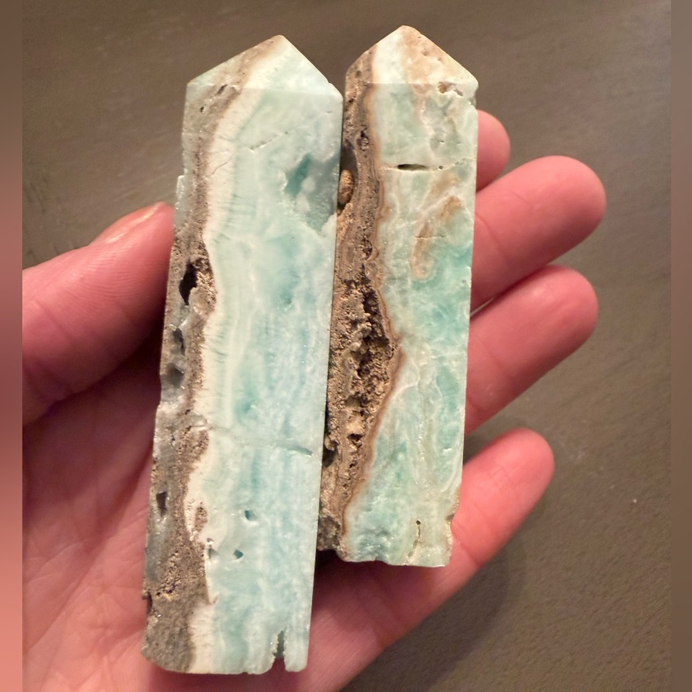 Blue Aragonite Obelisk Set w/ Druzy